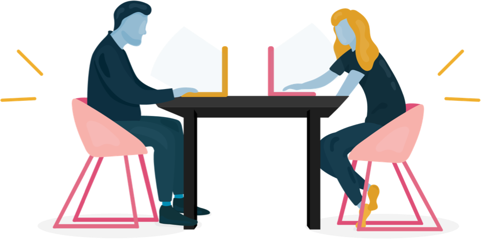 Illustration of two people sat at desk